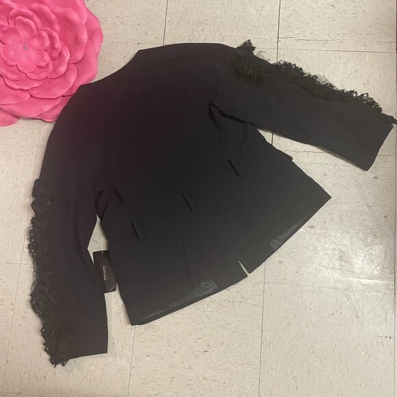 ZARA BASIC Blazer Womens Sz Large Black Ruffle Sleeve Fully Lined NO BELT - Picture 8 of 13